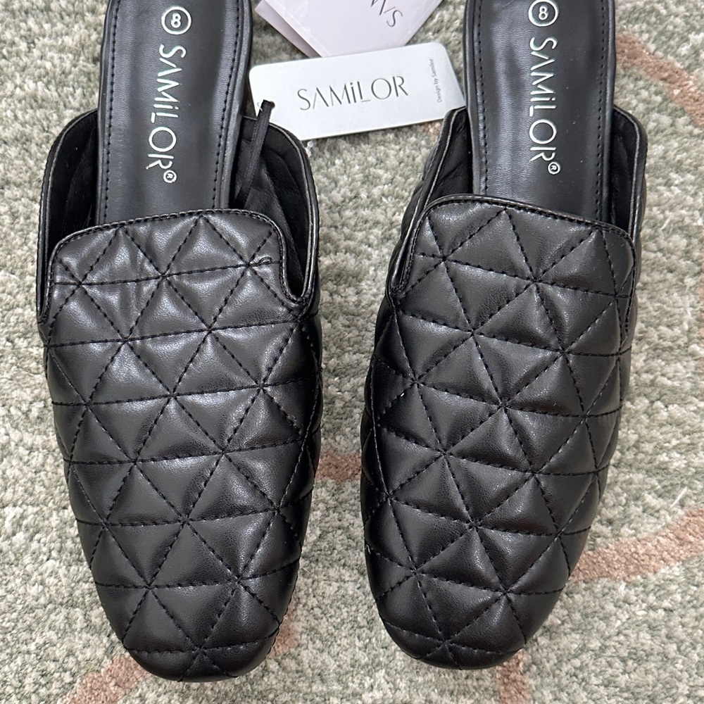 Samilor Designer style quilted mule faux leather round toe mule.